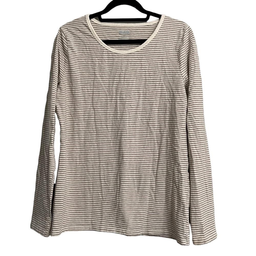 Duluth Trading Co Striped Long Sleeve Tee - Cream and Brown